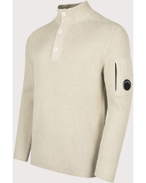 C.P. Company Full Rib Cotton Half Button Lens Jumper - Natural