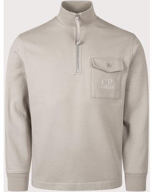 C.P. Company Diagonal Raised Fleece Half Zip Sweatshirt - Grey
