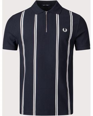 Fred Perry Regular Fit Vertical Stripe Zip Neck Polo Shirt - Blue