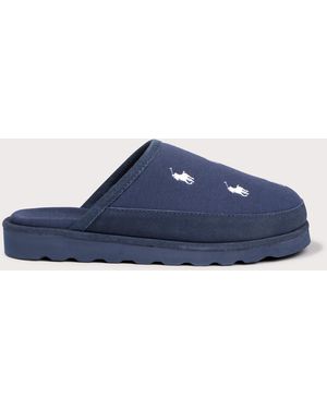 Polo Ralph Lauren Reade Suede-Trim Polo Pony Scuff Slippers - Blue