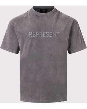 Represent Embroidered Serif Logo T-Shirt - Grey