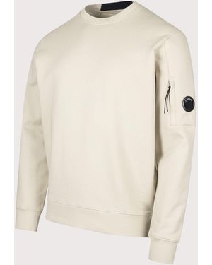 C.P. Company Diagonal Raised Fleece Crewneck Lens Sweatshirt - Natural