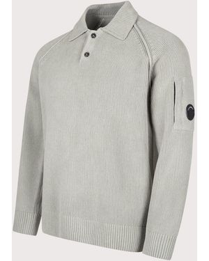 C.P. Company Chenille Cotton Polo Jumper - Grey