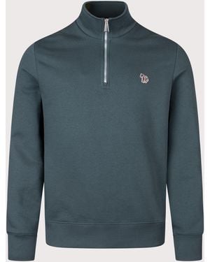 Paul Smith Organic Cotton Quarter Zip Zebra Sweatshirt - Blue