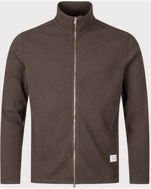 Norse Projects Relaxed Fit Military Rib Zip Through Cardigan - Brown