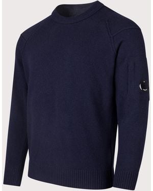 C.P. Company Lambswool Lens Crew Neck Jumper - Blue