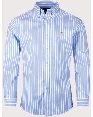 Polo Ralph Lauren Custom Fit Striped Pinpoint Oxford Shirt - Blue