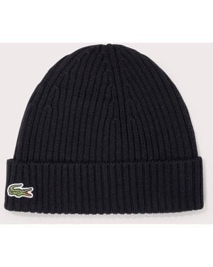 Lacoste Ribbed Wool Beanie - Blue