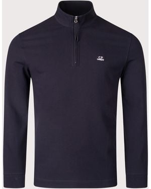 C.P. Company Stretch Piqué Quarter Zip Polo Shirt - Blue