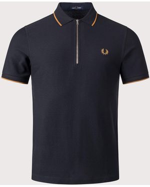 Fred Perry Regular Fit Crepe Piqué Polo Shirt - Blue