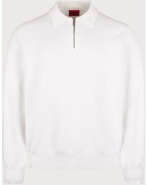 HUGO Relaxed Fit Long Sleeve San Pauley Polo Shirt - White