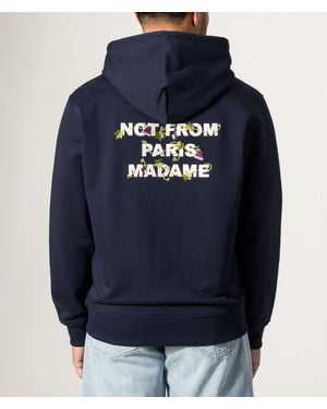 Drole de Monsieur Relaxed Fit Vine Embroidered Slogan Hoodie - Blue