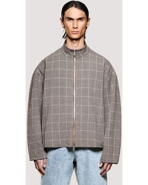 MKI Miyuki-Zoku Box Fit Seersucker Check Track Jacket - Grey