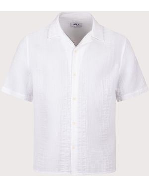 Wax London Didcot Dbl-Weave Seersucker Short Sleeve Shirt - White