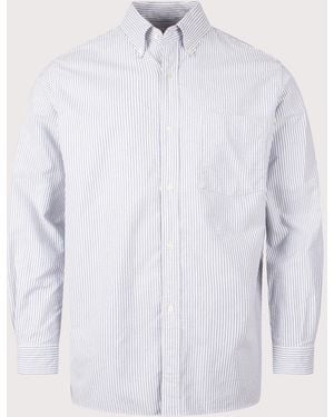 Nanamica Relaxed Fit Button Down Stripe Wind Shirt - White