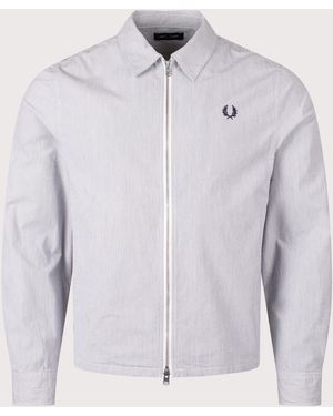 Fred Perry Regular Fit Striped Seersucker Zip Through Overshirt - Grey