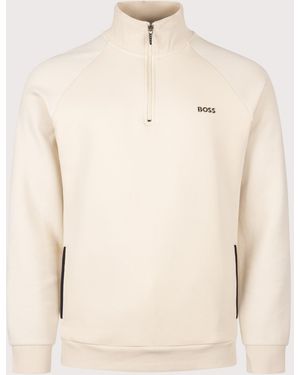 BOSS Regular Fit Sense Quarter Zip Sweatshirt - Natural