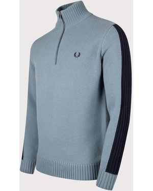 Fred Perry Regular Fit Ribbed Sleeve Quarter Zip Jumper - Blue