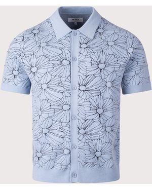 Wax London Naples Mini Geo Polo Shirt - Blue