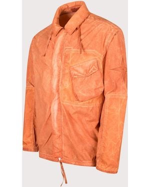 Stone Island Uneven Pigment Dyed Nylon Smerigliato + Nylon Canvas Overshirt - Orange