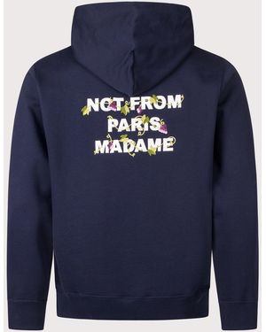 Drole de Monsieur Relaxed Fit Vine Embroidered Slogan Hoodie - Blue