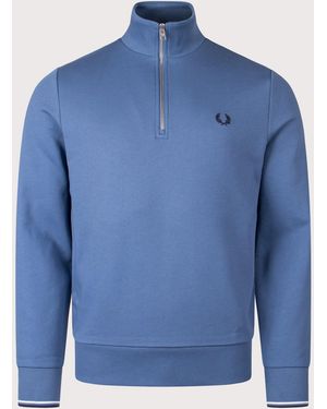 Fred Perry Regular Fit Quarter Zip Sweatshirt - Blue