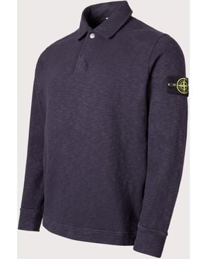Stone Island Brushed Cotton Collared Sweatshirt - Blue