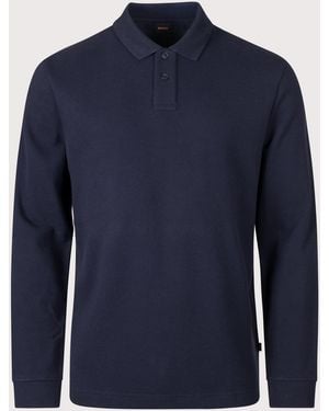 BOSS Regular Fit Petempestolong 1 Long Sleeve Polo Shirt - Blue
