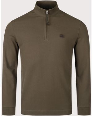 C.P. Company Stretch Pique Quarter Zip Polo Shirt - Green