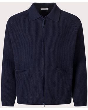 Universal Works Relaxed Fit Wool Zip Cardigan - Blue
