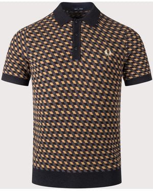 Fred Perry Regular Fit Geometric Knitted Polo Shirt - Black