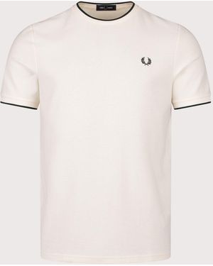 Fred Perry Regular Fit Trim Detail Crepe Piqué T-Shirt - Natural
