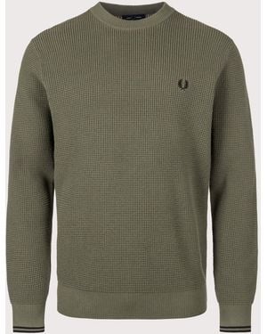 Fred Perry Regular Fit Waffle Stitch Jumper - Green