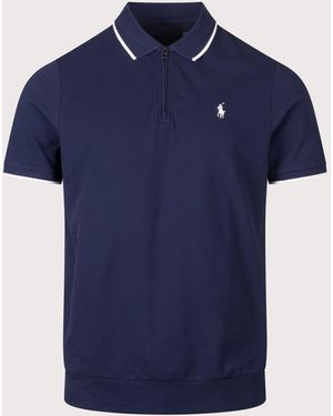 Polo Ralph Lauren Classic Fit Stretch Mesh Zip Polo Shirt - Blue