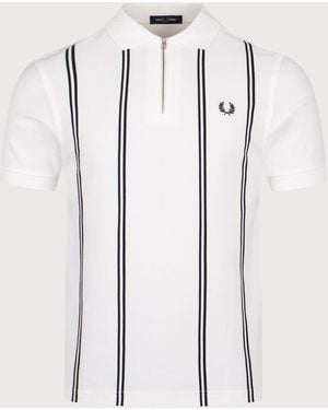Fred Perry Regular Fit Vertical Stripe Zip Neck Polo Shirt - Blue