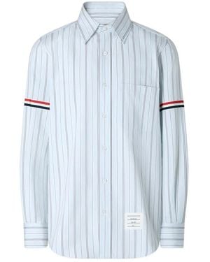 Thom Browne Madras Hairline-Stripe Armband Shirt - Blue