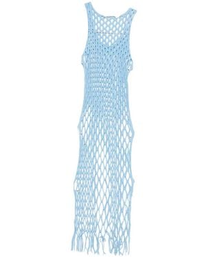 Christopher Esber Open Knit Fringed Dress - Blue