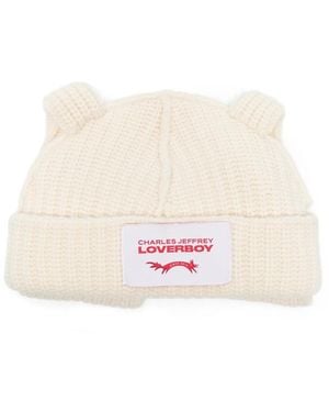 Charles Jeffrey Side-Ear Logo-Path Beanie Hat - White