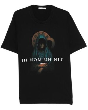 ih nom uh nit Holy Mary-Print T-Shirt - Black