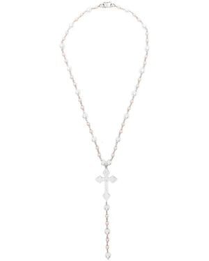 DARKAI Pearls Rosary Beaded Cross Necklace - Metallic