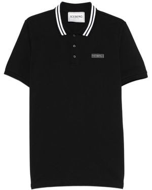 Iceberg Striped-Collar Polo Shirt - Black