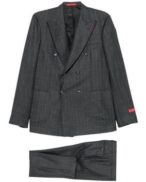 Isaia Pinstriped Double-Breasted Suit - Gray