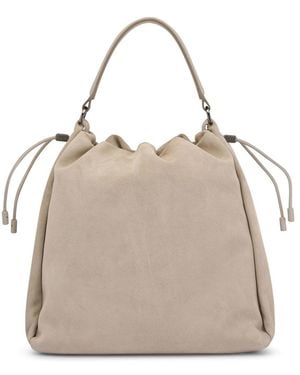 Brunello Cucinelli Monili Drawstring Shoulder Bag - Natural
