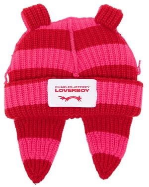 Charles Jeffrey Chunky Rabbit Striped Beanie Hat - Red
