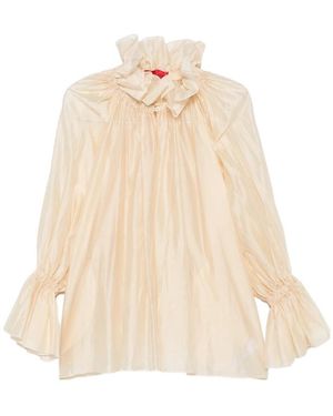 Thelatest Estelle Ruffled-Collar Balloon-Sleeve Top - Natural