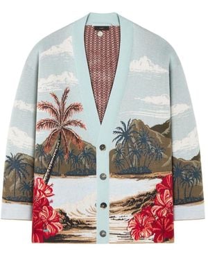 Alanui Hidden Bay Tropical-Print Cardigan - Red
