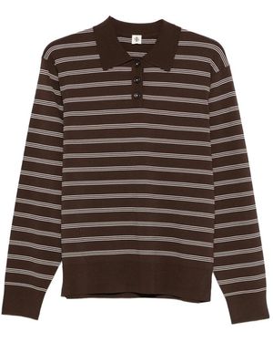 THE GARMENT Madison Striped Buttoned Polo Shirt - Brown