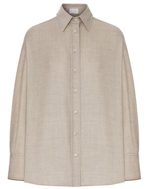 Brunello Cucinelli Cashmere Long-Sleeve Shirt - Natural