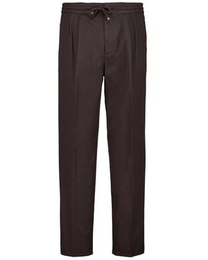 Brunello Cucinelli Garment-Dyed Twisted Cotton Gabardine Pants With Drawstring And Double Pleats - Brown