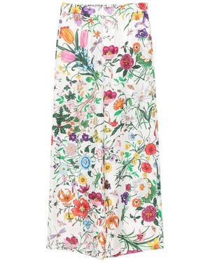 Gucci Flora-Print Silk Palazzo Pants - White